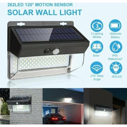 262 LED Solar Power Light PIR Motion Sensor Outdoor Yard Wall Lamp Waterproof 270° Wide Angle Street Light for Garden Decoration