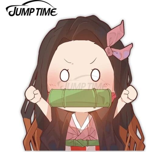 Jump Time 13 x 8.2cm Vinyl Car Stickers Nezuko Cartoon Avatar 3D Car Decals Wiper Refrigerator Waterproof Car Accessories