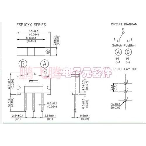 [VK]ORIGINAL EAO 09.03201.02 3 feet 3 pin 2 gear Toggle switch flat dial sliding switch 2.54mm