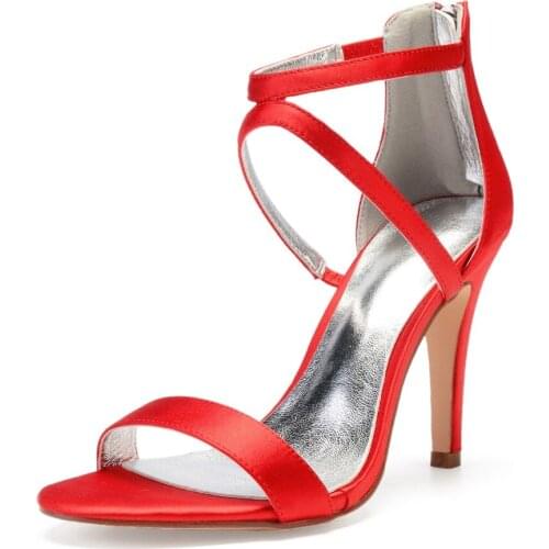 Concise design narrow band lady satin evening dress sandals crossed strap zipper back high heels party prom cocktail summer shoe