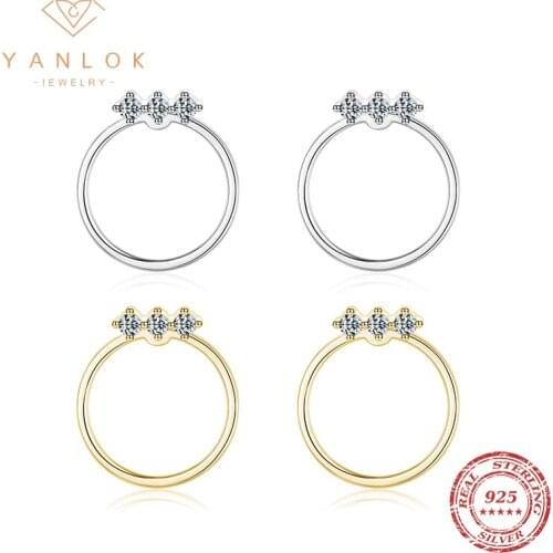 YANLOK Authentic 925 Sterling Silver Classic Round Circle Stud Earrings For Women Sparkling Clear CZ Fine Jewelry Accessories