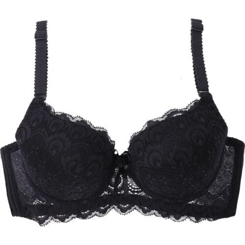 Women Lace Push Up Lace Embroidered Bow Solid Color 3/4 Cup Bras Ladies Underwear Underwire Brassiere