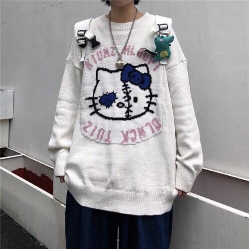 Oversized Harajuku WomenS Sweater Pullover Japanese Cartoon Cat Print Lazy Style Loose Casual Pullover Ladies Sweater Y2k