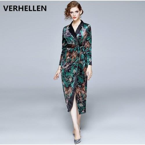VERHELLNE High Quality Fashion 2020 Spring and Autumn Runway Women Leopard Animal Print Elegant Dress Casual Party Long Dresses