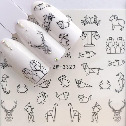 1 pc 3D Water Nail Stickers Black Cartoon Animal Flamingo Fox Hollow Designs Sliders For Nail Decals DIY Manicure Decora