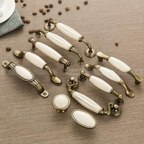 1PC Antique Bronze Kitchen Cabinet Pulls Wardrobe Door Cupboard Dresser Handles Furniture Pull Hardware Ceramic Drawers Knobs