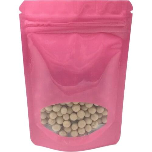 1000Pcs Stand Up Pink Glossy Aluminum Foil Heat Sealing Recyclable Package Bag Clear Window Zip Lock Retail Food Storage Bag