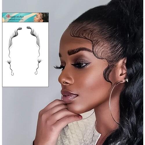 18 Styles Hair Edges Tattoo Sticker Baby Hair Pony Tail Styles Temporary Tatto Sticker Template Sleek Edges Bangs Tatoo Sticker