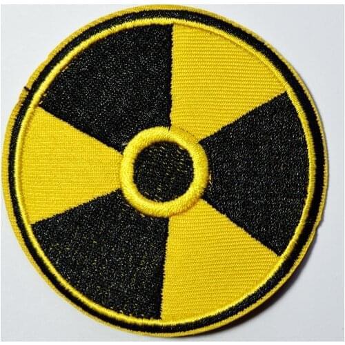 NUCLEAR RADIATION SYMBOL IRON ON PATCH WARNING ZOMBIE DANGER EMBROIDERED BIKER (Size is about 7.6 cm)