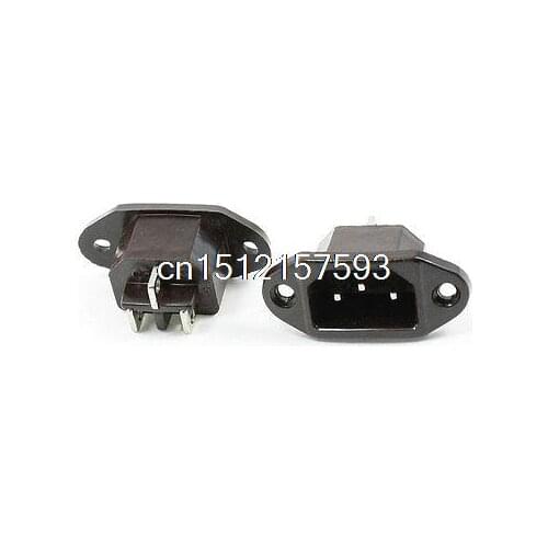 2 Pcs AC 250V 10A IEC320 C14 3 Pin Male Power Plug Black