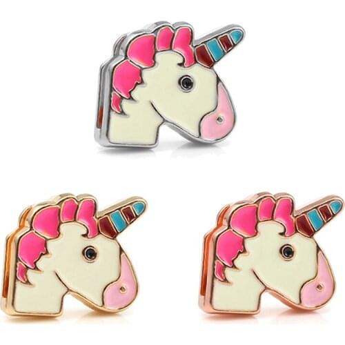 2Pcs/Lot New Fashion Cute Unicorn Slide Charm Beads Fit 10mm Stainless Steel Mesh Brand Bracelets For Women Jewelry Gift