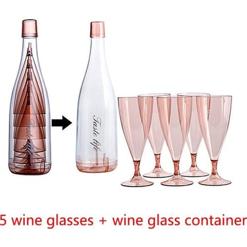5 pcs Travel Portable Champagne Glass Set Cold Drink Juice Cup Transparent Plastic Cup Red Wine Goblet Party Birthday