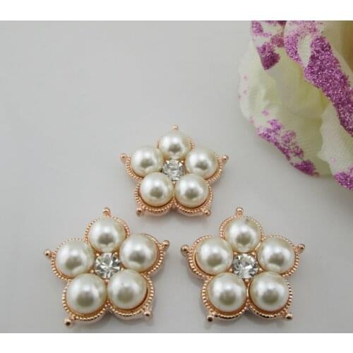 5pcs Metal Flower DIY Hair Accessory Decorative Button Ivory Pearl Embellishments for Clothing Decoration 25mm