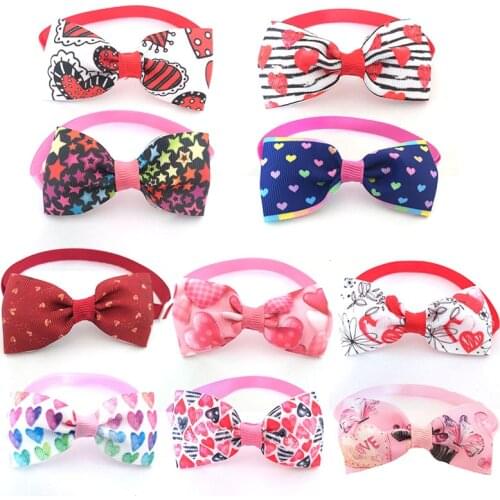 50/100pcs Valentines Day Pet Supplies Cute Heart Love Style Pet Cat Dog Collar Bowties Neckties Pet Holiday Grooming Products