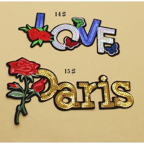 50Pcs/lot Large Sequin Embroidered Patches Designers for Clothing Letter Flowers Stickers Biker Patch Applique Felt Accessories