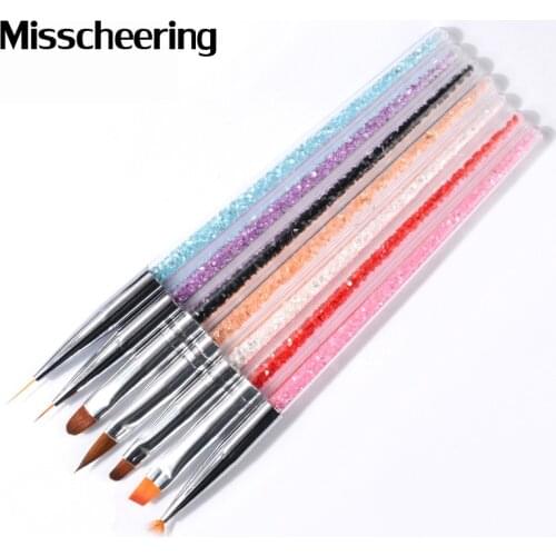 7pcs/set Colorful Rhinestones Handle Nail Art Brush For Drawing Carving Liner Painting Pens Multifunction Manicure Brushes Kits