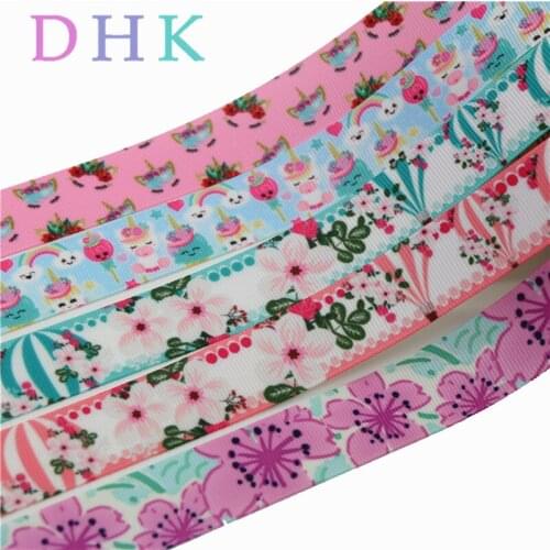 DHK 7/8'' 5yards unicorn flower balloon printed grosgrain Ribbon Accessory hairbow headwear decoration Wholesale OEM DIY E1510