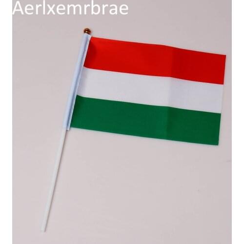 Free shipping 100pcs Hungary Hand Flag National Hungary Hand Flag 14*21cm Polyester Banner Custom Hand flag