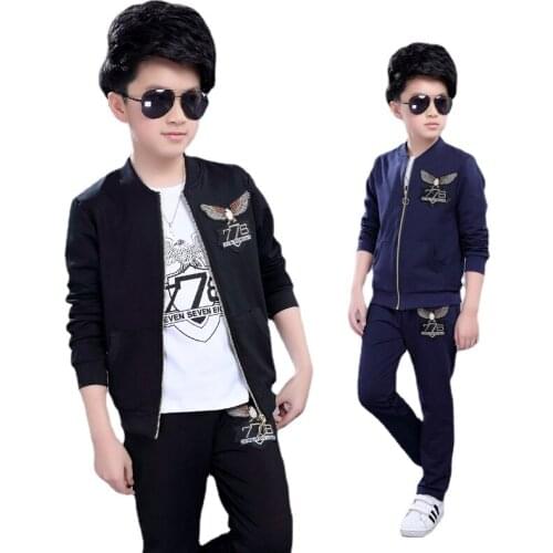 Kids Boys Set New Spring Autumn Digital Childrens Sports Sets Three Piece Coat +long Sleeve T Shrt +pant Free Shipping