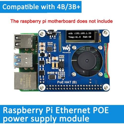 For Raspberry Pi 4B/3B+POE Power Over Ethernet Module Onboard Fan Expansion Board 802.3af Network Standard
