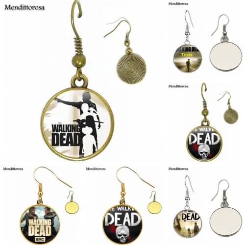 Walking Dead For Women Men Party Glass Cabochon Bronze/Silver/Golden Clip Ear Hook Drop Earrings Unisex Vintage Handmade Jewelry