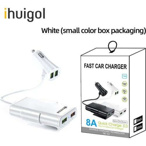 Ihuigol 4 USB Car Charger Quick Charge 3.0 For iPhone Samsung Huawei Xiaomi Smartphone QC 3.0 Adapter with 6ft Extension Cord
