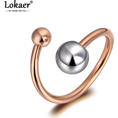 Lokaer Trendy Titanium Stainless Steel Party Rings For Women Girls Bohemia Style Double Colors Beads Open Ring Jewelry R19116