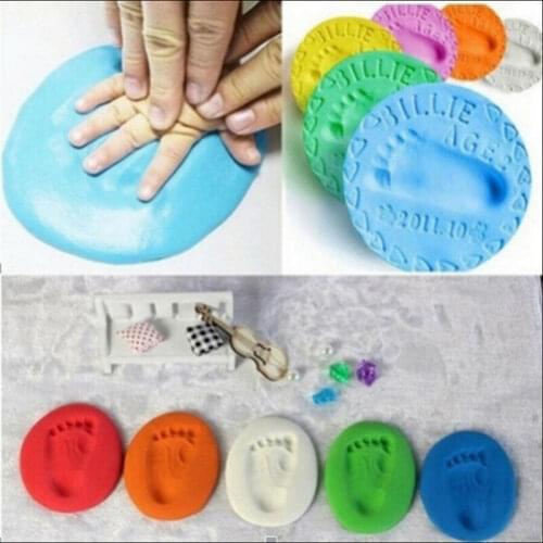 Hot! Baby footprint ultra light stereo Baby Care Air Drying Soft Clay Baby hand foot Imprint Kit Casting DIY Toys paw print pad