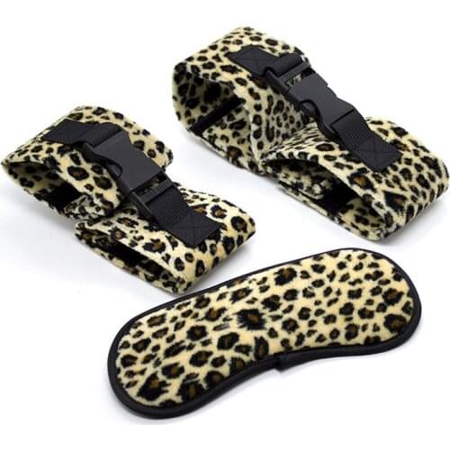 Lint 3Pcs/Set Sexy Leopard Print Fetish Eye Mask Sex Bondage Erotic Slave BDSM Handcuff Footcuff Adult Game Sex Toys For Couples