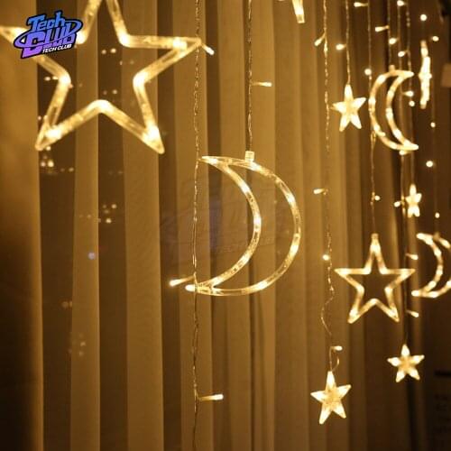 Twinkle Star/Moon Fairy Light Garland 12 Led Curtain String Lights for Ramadan Birthday Christmas Indoor Decoration Dropship
