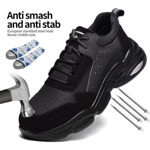 2021 Mens Safety Shoes Anti-smashing Safety Protection Shoes Mesh Breathable Anti-puncture PU Soft Sole Lightweight Work Shoes