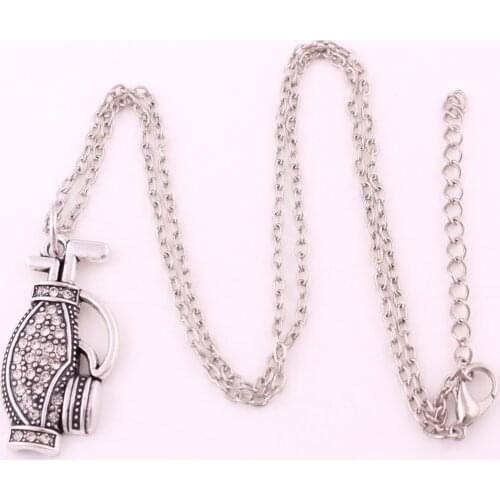 New Arrival antique sliver plated GOLF Bag pendant link chain necklace