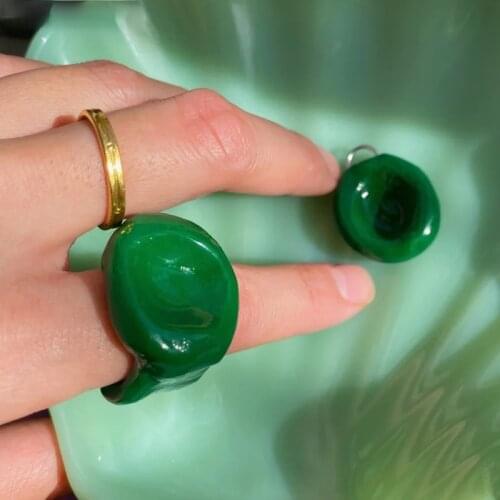 FFLACELL New Korean Green Drip Glaze Enamel Geometry Irregular Round Trendy Simple Metal Rings for Women Girls Jewelry Gifts