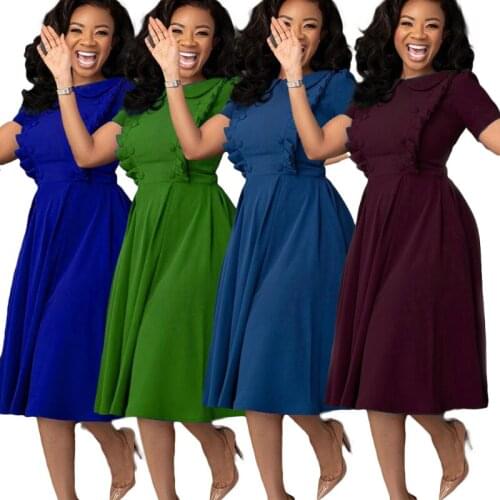 Women African Bandage Dress Elegant Office Ladies Fashion Soild Midi Sundress 2021 Summer New Style Plus Size Clothing Vestidos