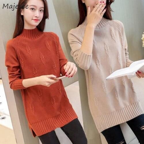 Pullovers Womens Plus Size 4XL Half-turtleneck Colorful Long Sweaters Autumn Korean Casual Fashion Vintage Lady Simple Knitted