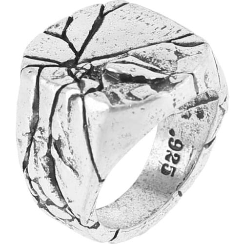 Retro Vintage Silver Mens Novelty Broken Crack Signet Ring Cool Fashion Jewelry