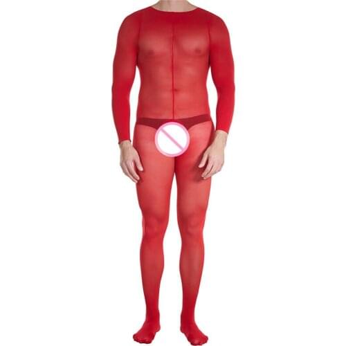 Sexy Hot Erotic Full Bodysuit Sissy Crotchless Transparent 30D Oil Gloosy Bodystocking Elastic Comfortable Smooth Gay Bodysuit