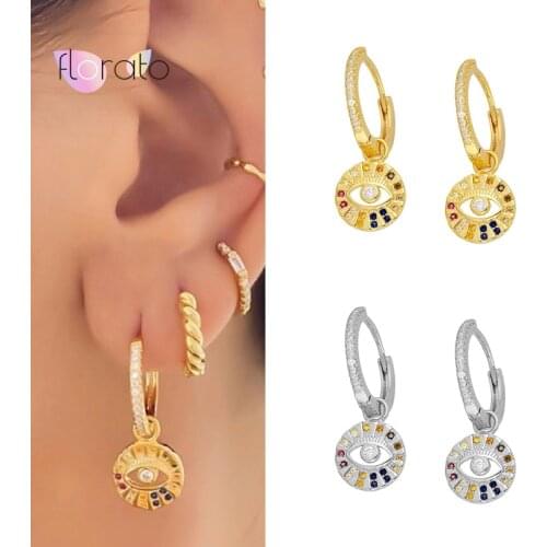 925 Sterling Silver Ear Buckle Colorful Zircon Evil Eyes Earring Drop Hoop Huggie Earrings for Women Crystal Dangle Earrings