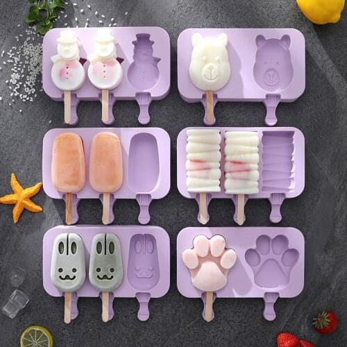 Silicone Ice Cream Mold Reusable Popsicle Molds DIY Homemade Cute Cartoon Ice Cream Popsicle Ice Pop Maker Mould