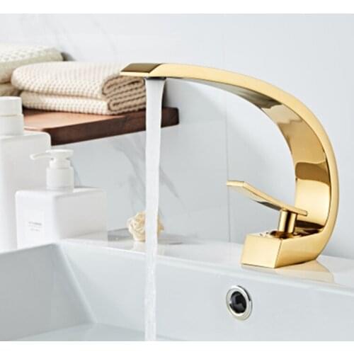 Basin Mixer Bathtub Water Tap Brushed Gold Brass Bathroom Faucet.Hot&cold Water.Deck Mounted Water Brass Bronze