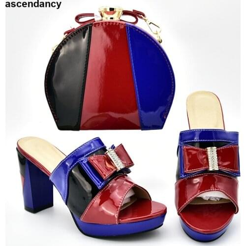 Latest Design African Wedding Italian Shoe and Bag Sets Decorated with Appliques Ladies Shoe with Matching Bag Set Slip on Pumps