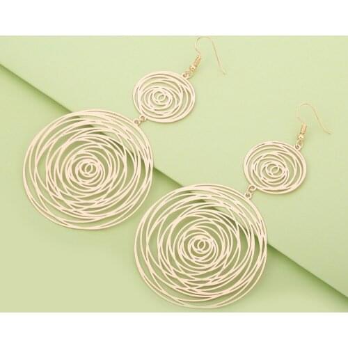 Vintage Round Long Womens Earrings Charm Bohemia Big And Small Circular Maze Drop Earring Gift For Best Friend Wife Girlfriend