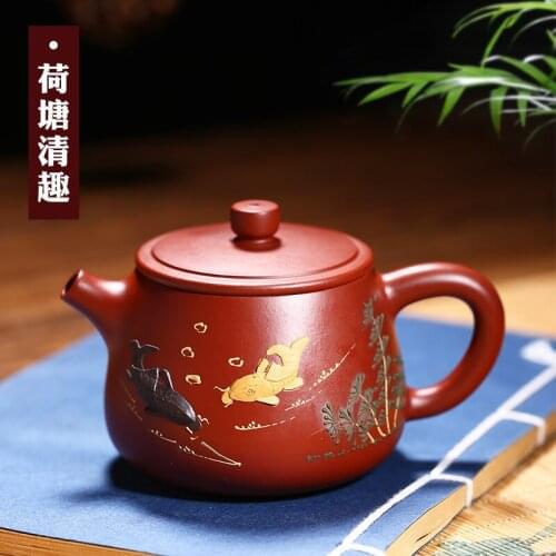 Yixing recommended pure manual undressed ore famous all hand teapot tea set lotus pond boring kaolinite gourd ladle