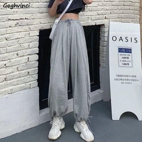 Women Casual Pants Solid Elastic Waist Wide Leg Bandage Baggy Streetwear Hip Hop Trendy Popular Chic Soft Designer Females Ins