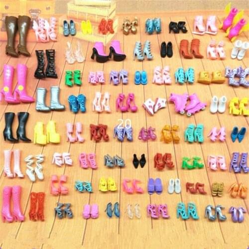 Random 20 Pairs Lady High Quality Fashion Boots Flats High Heel Sandals Dinner Party Clothes Accessories Shoes for Barbie Doll
