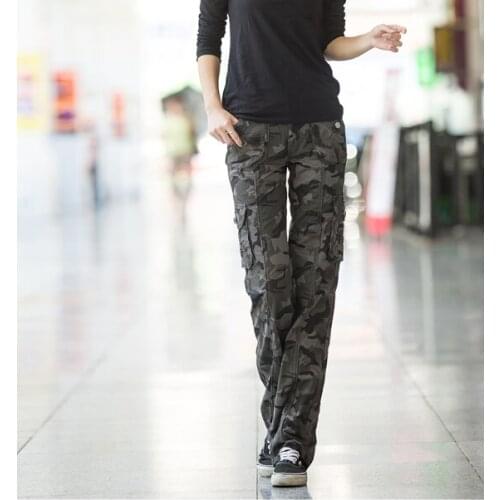 2021 The New Women Workout Casual Military Camouflage Cargo Jeans Pants Denim Overalls Ladies Straight Multi-pocket Trousers