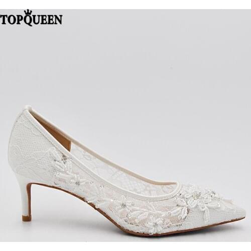 TOPQUEEN-A04 Wedding Shoes Bride Woman Shoes New Arrivals 2021 White Lace Bead Elegant Wedding Heels Ladies Wedding Shoes