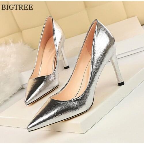 2021 New Stone Pattern Retro Womens High Heels Shoes Concise PU Shallow Ladies Office Shoes Pointed Toe 8.5CM thin Dress Shoes