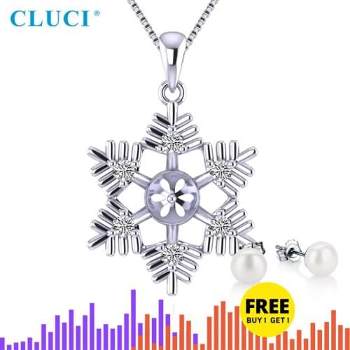 CLUCI 925 Sterling Silver Pendant for Pearls Trendy Snowflake DIY Necklace Bracelet Jewelry for Women Christmas Gift SP325SB