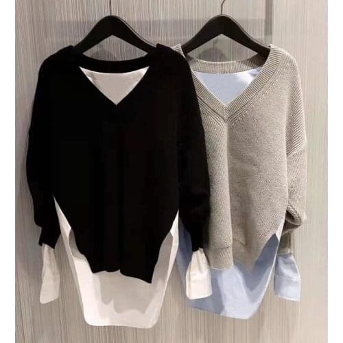 Womens loose patchwork sweater long-sleeved knitted letters American luxury brand womens top